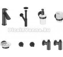 Комплект для раковины Wellsee ICON! for life 201000402 с сифоном, донным клапаном, угловыми вентилями и набором аксессуаров для ванной, черный матовый