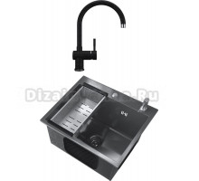Комплект Мойка Ulgran 50х45, черная брашированная сталь + Смеситель U-021 черный
