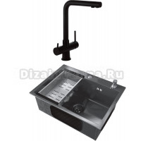 Комплект Мойка Ulgran 60х45, черная брашированная сталь + Смеситель Veragio Milano 30636 черный матовый