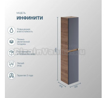 Шкаф-пенал для ванной SanStar Инфинити подвесной, дуб сонома светлый, графит софт