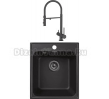 Комплект Мойка GranFest Quarz Z17 черный + Смеситель IDDIS Ace ACEBLFFi05 черный матовый, с гибким изливом