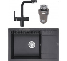 Комплект Мойка Granula 7805, черный + Смеситель 2088, черный + Измельчитель Bort Titan Max Power FullControl
