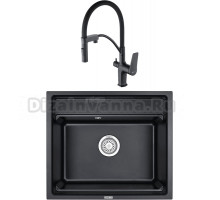 Комплект Мойка Granula Kitchen Space 6003, черный + Смеситель Lemark Bronx LM3761BL черный, с гибким изливом