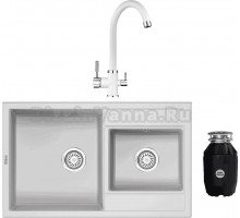 Комплект Мойка Granula 8201, арктик + Смеситель 2168, арктик + Измельчитель Bone Crusher BC 810-AS
