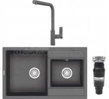 Комплект Мойка Granula 8201, графит + Смеситель 2502, графит + Измельчитель Bone Crusher BC 910-SL-Slim Line