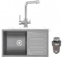 Комплект Мойка Granula 8601, алюминиум + Смеситель 3015, хром/алюминиум + Измельчитель Bort Titan 5000