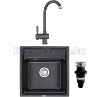 Комплект Мойка Granula Kitchen Space 5002, черный + Смеситель 31-ST, черный + Измельчитель Bone Crusher BC 810-SL Slim Line
