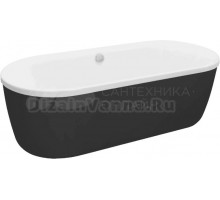 Акриловая ванна Cezares Metauro METAURO-Central-180-80-40-W-MATT 180x80 см, отдельностоящая, белая матовая, овальная, на ножках, с черным экраном, экран матовый черный