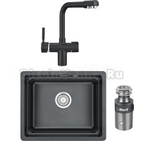 Комплект Мойка Granula Kitchen Space 5501U, шварц + Смеситель 2088, шварц + Измельчитель Bort Titan 4000 Plus