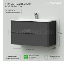 Тумба с раковиной Itana Roberto 100 подвесная, графит