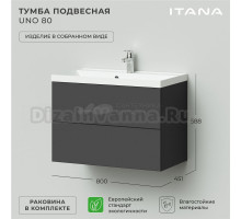 Тумба с раковиной Itana Uno 80 подвесная, графит