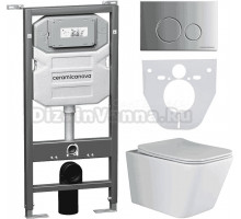 Комплект Унитаз подвесной Ceramicanova Metric CN3007 безободковый, с микролифтом + Инсталляция Envision CN1001M + Кнопка Round, матовый хром