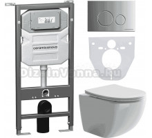 Комплект Унитаз подвесной Ceramicanova Forma CN3009 безободковый, с микролифтом + Инсталляция Envision CN1001M + Кнопка Round, матовый хром