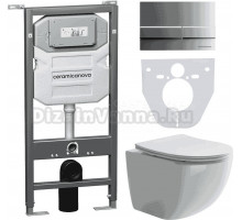 Комплект Унитаз подвесной Ceramicanova Forma CN3009 безободковый, с микролифтом + Инсталляция Envision CN1002M + Кнопка Flat, матовый хром