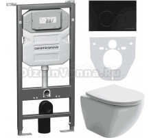 Комплект Унитаз подвесной Ceramicanova Metropol CN4002 безободковый, с микролифтом + Инсталляция Envision CN1001B + Кнопка Round, матовая черная
