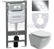 Комплект Унитаз подвесной Ceramicanova Metropol CN4002 безободковый, с микролифтом + Инсталляция Envision CN1001CH + Кнопка Round, хром