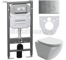 Комплект Унитаз подвесной Ceramicanova Metropol CN4002 безободковый, с микролифтом + Инсталляция Envision CN1001M + Кнопка Round, матовый хром