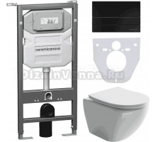 Комплект Унитаз подвесной Ceramicanova Metropol CN4002 безободковый, с микролифтом + Инсталляция Envision CN1002B + Кнопка Flat, матовая черная