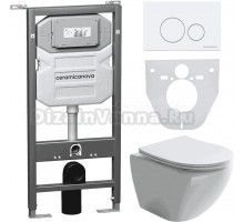 Комплект Унитаз подвесной Ceramicanova Metropol CN4002 безободковый, с микролифтом + Инсталляция Envision CN1001W + Кнопка Round, белая