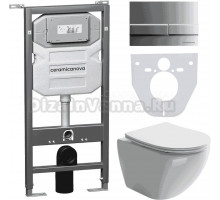 Комплект Унитаз подвесной Ceramicanova Metropol CN4002 безободковый, с микролифтом + Инсталляция Envision CN1002M + Кнопка Flat, матовый хром