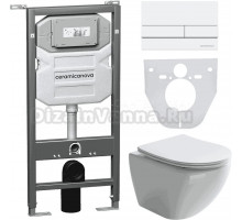 Комплект Унитаз подвесной Ceramicanova Metropol CN4002 безободковый, с микролифтом + Инсталляция Envision CN1002W + Кнопка Flat, белая