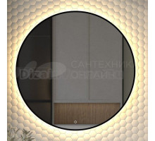 Зеркало круглое Defesto Aura DF 2996S 90x90, с теплой подсветкой, сенсорный выключатель, черное