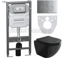 Комплект Унитаз подвесной Ceramicanova Metropol CN4002MB безободковый, с микролифтом + Инсталляция Envision CN1001M + Кнопка Round, матовый хром