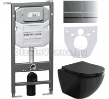 Комплект Унитаз подвесной Ceramicanova Metropol CN4002MB безободковый, с микролифтом + Инсталляция Envision CN1002M + Кнопка Flat, матовый хром