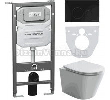 Комплект Унитаз подвесной Ceramicanova Balearica CN6000 безободковый, с микролифтом + Инсталляция Envision CN1001B + Кнопка Round, матовая черная