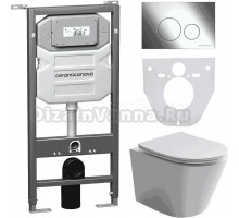 Комплект Унитаз подвесной Ceramicanova Balearica CN6000 безободковый, с микролифтом + Инсталляция Envision CN1001CH + Кнопка Round, хром