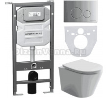 Комплект Унитаз подвесной Ceramicanova Balearica CN6000 безободковый, с микролифтом + Инсталляция Envision CN1001M + Кнопка Round, матовый хром