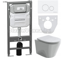 Комплект Унитаз подвесной Ceramicanova Balearica CN6000 безободковый, с микролифтом + Инсталляция Envision CN1001W + Кнопка Round, белая