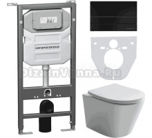 Комплект Унитаз подвесной Ceramicanova Balearica CN6000 безободковый, с микролифтом + Инсталляция Envision CN1002B + Кнопка Flat, матовая черная