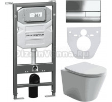 Комплект Унитаз подвесной Ceramicanova Balearica CN6000 безободковый, с микролифтом + Инсталляция Envision CN1002CH + Кнопка Flat, хром