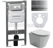 Комплект Унитаз подвесной Ceramicanova Balearica CN6000 безободковый, с микролифтом + Инсталляция Envision CN1002M + Кнопка Flat, матовый хром