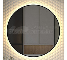 Зеркало круглое Defesto Aura DF 2996R 90x90, с теплой подсветкой, инфракрасный выключатель, черное
