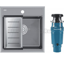 Комплект Мойка Paulmark Stepia PM115051-GRM+A375-BS с коландером, серый металлик + Измельчитель Intenso I-400