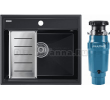 Комплект Мойка Paulmark Stepia PM115951-BLM+A375-BS с коландером, черный металлик + Измельчитель Intenso I-400