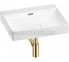 Накладная раковина Wellsee DeSire 201001778 55, с сифоном и выпуском, глянцевый белый, золото