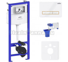 Система инсталляции для унитазов Lavinia Boho RelFix 77010052 5 в 1 с кнопкой смыва и дозатором, белый, золотой глянец