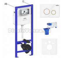 Система инсталляции для унитазов Lavinia Boho RelFix 77020066 5 в 1 с кнопкой смыва и дозатором, глянцевый белый, золотой глянец