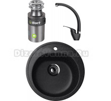 Комплект Мойка Ulgran U-101 -308 черная + Смеситель Domaci Солерно DC-3013 морион + Измельчитель Bort Titan 4000 Plus