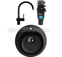 Комплект Мойка Ulgran U-101 -308 черная + Смеситель U-021 ультра-черный + Измельчитель Bort Titan 7000