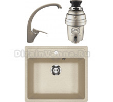 Комплект Мойка Ulgran U-104 -302 песочная + Смеситель U-001 -302 песочный + Измельчитель Zorg Inox D ZR-75 D