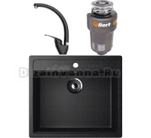 Комплект Мойка Ulgran U-104 -308 черная + Смеситель Domaci Солерно DC-3013 морион + Измельчитель Bort Titan Max Power FullControl