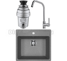 Комплект Мойка Ulgran U-104 -309 темно-серая + Смеситель MEGA City MG- ZRV104 хром + Измельчитель Zorg Inox D ZR-75 D
