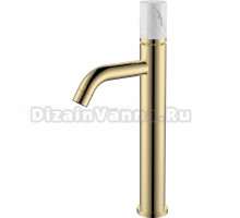 Смеситель для раковины Boheme Stick 122-G-MR-W золотой, белый мрамор