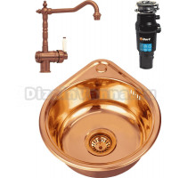 Комплект Мойка Seaman Eco Wien SWT-3945 copper polish + Смеситель Barcelone SSL-5077 copper satin + Измельчитель Bort Titan 7000