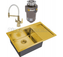Комплект Мойка Steel Hammer SH 7851-L BRONZE бронза + Смеситель SH 818-8 BRONZE с гибким изливом + Измельчитель Bort Titan 5000 Control