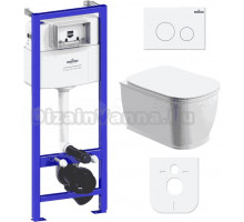 Комплект Унитаз подвесной безободковый Bell Pro Rimless 3301101R + Быстросъемное сиденье микролифт 33290100 + Система инсталляции для унитазов Relfix 38010010 + Кнопка смыва Relfix 3805002W белая